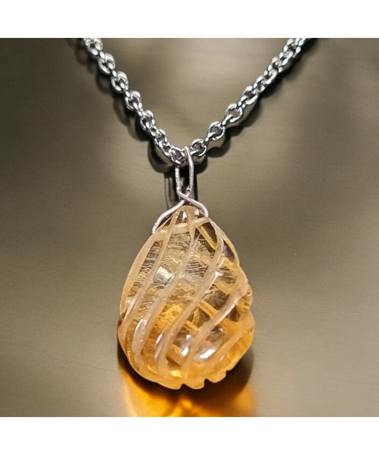 Pendentif Citrine sur chaîne acier inox