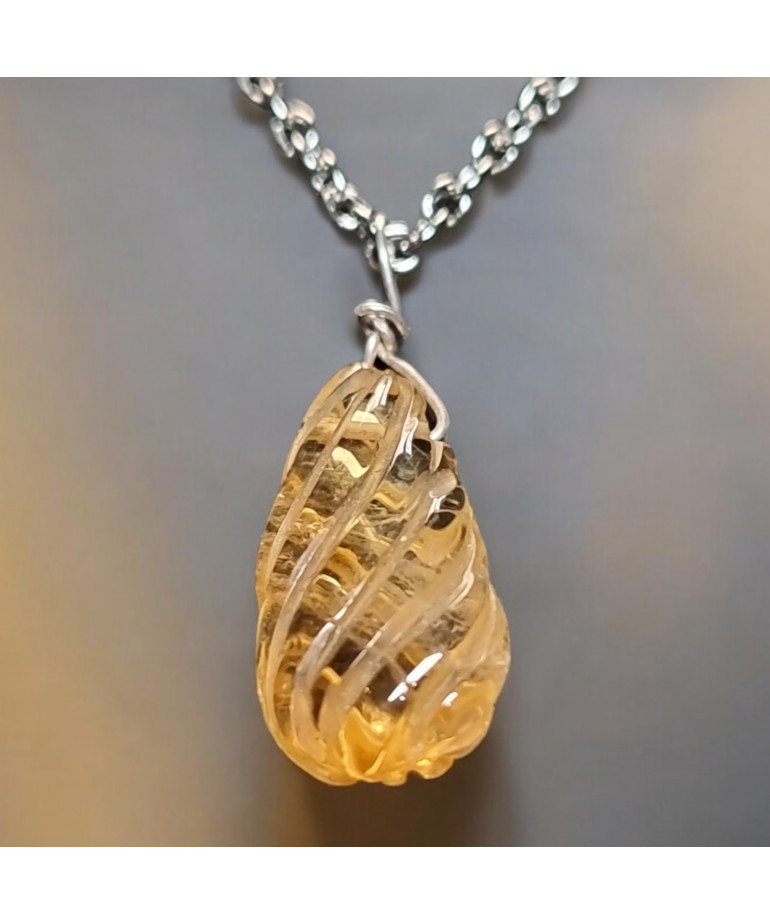 Pendentif Citrine sur chaîne acier inox