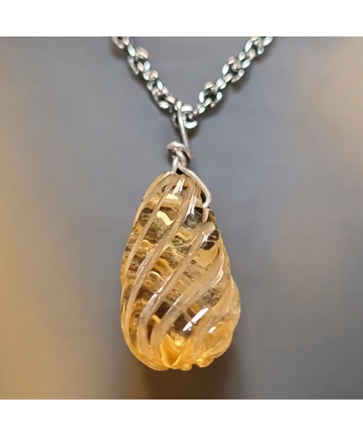 Pendentif Citrine sur chaîne acier inox