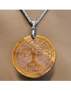 Pendentif Œil de Tigre Arbre de Vie Rond avec Chaîne