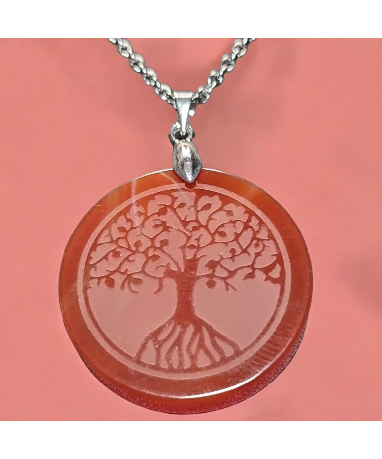 Pendentif Opale de feu Arbre de vie avec chaine