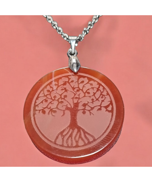 Pendentif Opale de feu Arbre de vie avec chaine