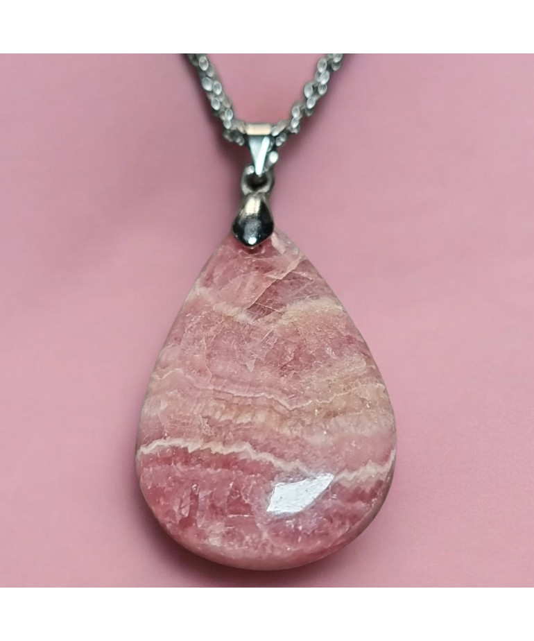 Pendentif Rhodochrosite avec chaîne Acier inox