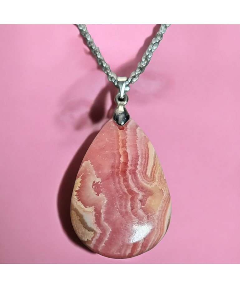 Pendentif Rhodochrosite avec chaîne Acier inox