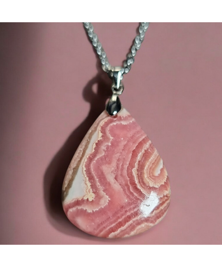 Pendentif Rhodochrosite avec chaîne Acier inox