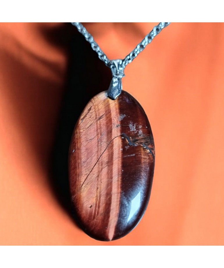 Pendentif Œil de taureau sur chaîne acier inox