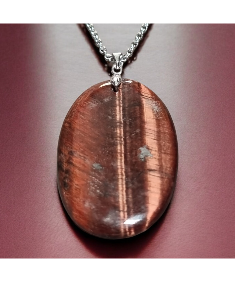 Pendentif Œil de taureau sur chaîne acier inox