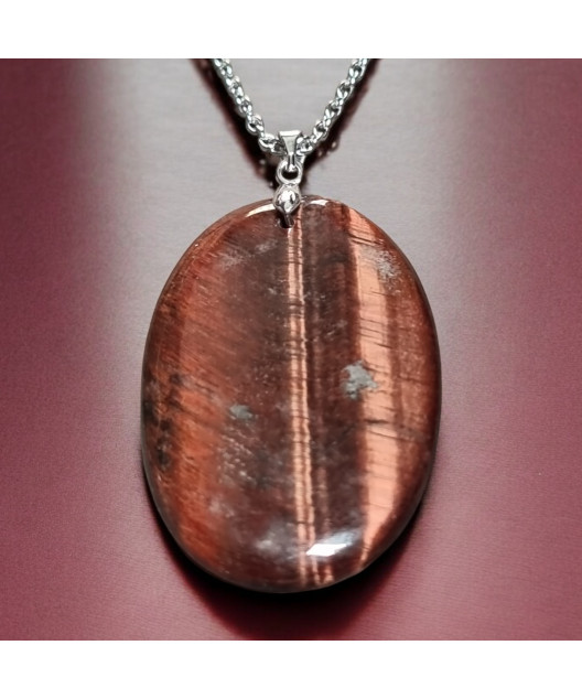 Pendentif Œil de taureau sur chaîne acier inox