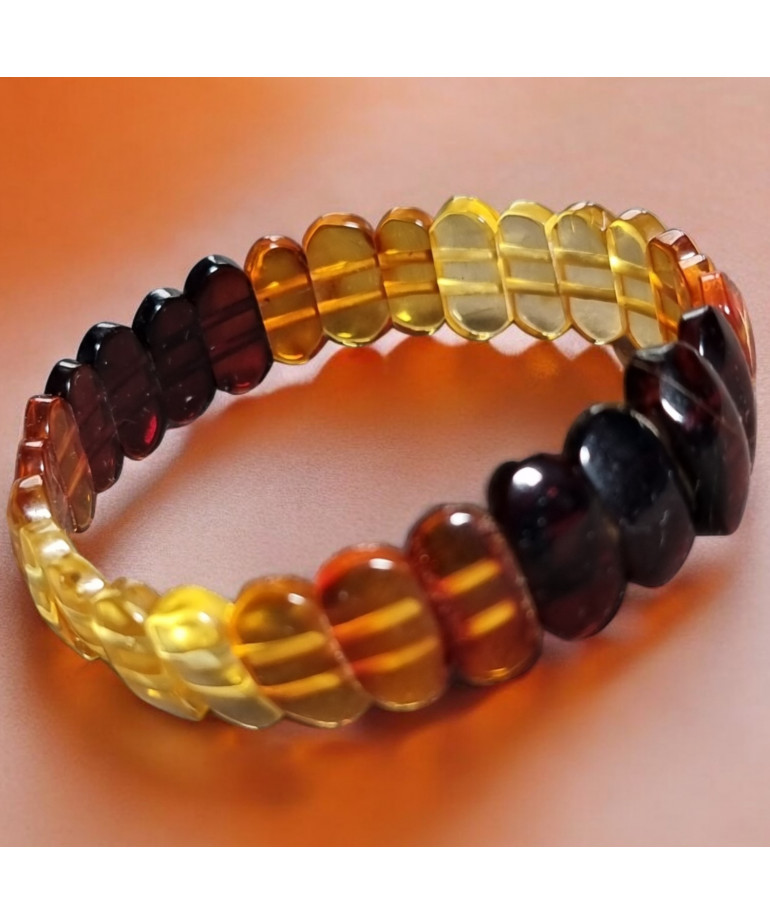Bracelet Ambre multicolore Lamelles