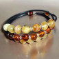 Bracelet Ambre multicolore Pierres rondes sur câble gainé caoutchouc