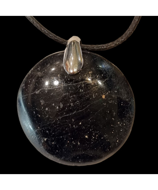 Pendentif Tourmaline noire rond sur cordon