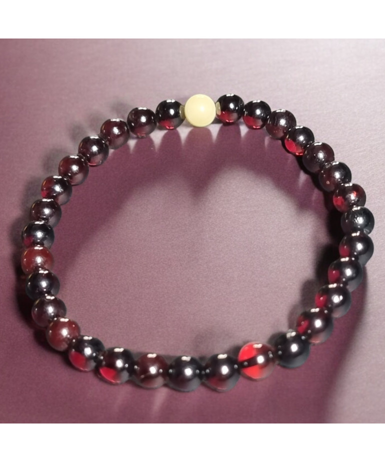 Bracelet Ambre Rouge et Jaune Pierres rondes 6mm