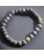 Bracelet Pierre de lave et Pyrite Pierres rondes 6mm