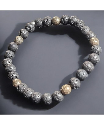 Bracelet Pierre de lave et Pyrite Pierres rondes 6mm