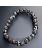 Bracelet Pierre de lave et Obsidienne neige Pierres rondes 6mm