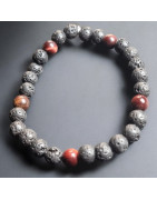 Bracelet Pierre de lave et Œil de taureau Pierres rondes 6mm