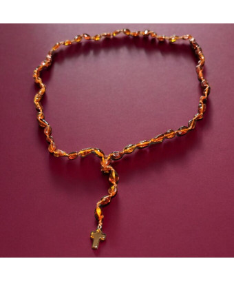 Collier Ambre baltique Cognac Croix sautoir