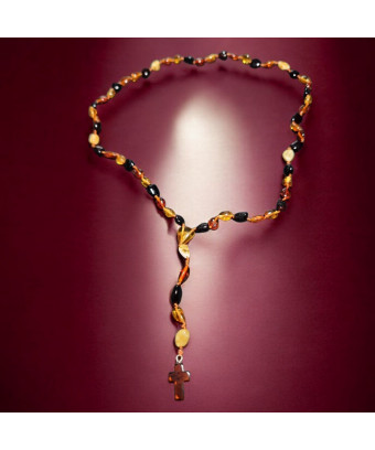 Collier Ambre baltique Multicolore Croix sautoir