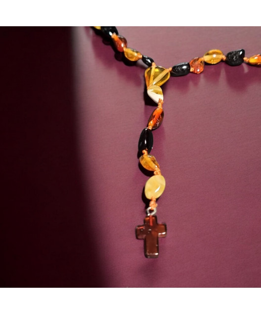 Collier Ambre baltique Multicolore Croix sautoir