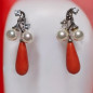 Boucles Corail et Perles gouttes Argent 925