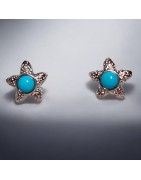 Boucles Turquoise Etoile de mer Argent 925