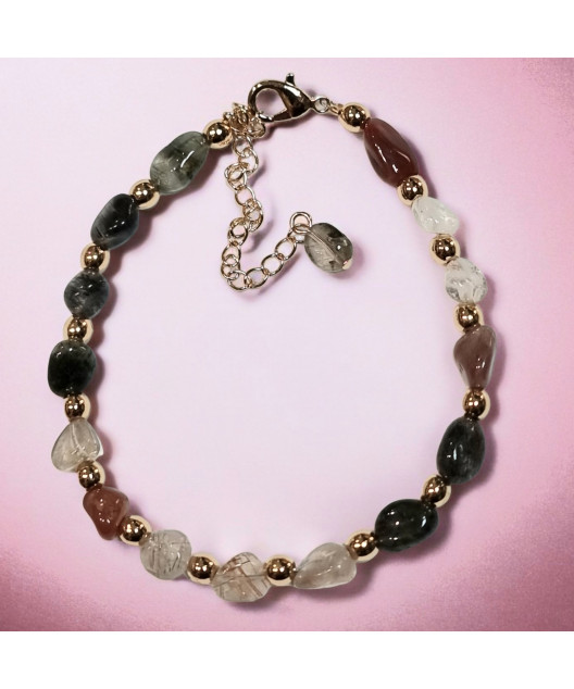 Bracelet Multipierres Cheville ou Poignet avec fermoir doré (s)