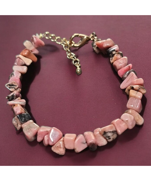 Bracelet Rhodonite Baroque avec Fermoir Doré