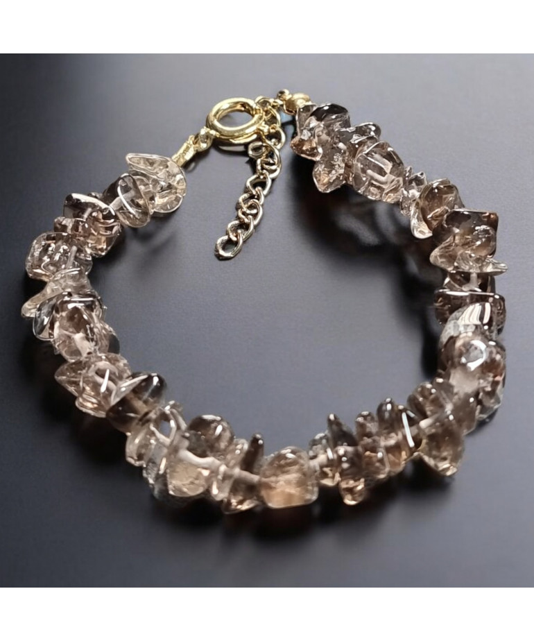 Bracelet Quartz fumé Baroque avec fermoir doré