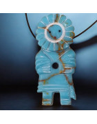 Pendentif Turquoise Homme-Fleur Amérindien Tribu Zuni sur cordon réglable