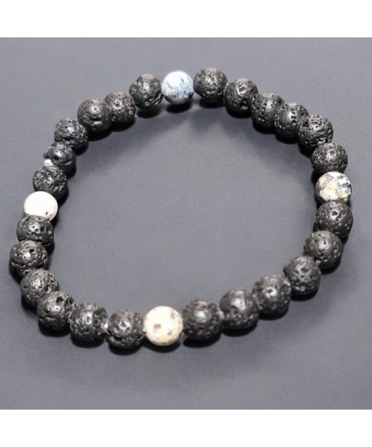 Bracelet Pierre de Lave et Jaspe Peau de Serpent Pierres Rondes 6mm