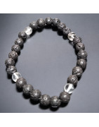 Bracelet Pierre de lave et Cristal de roche Pierres rondes 6mm