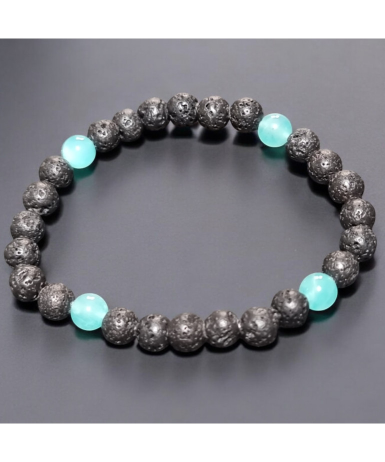 Bracelet Pierre de lave et Amazonite Pierres rondes 6mm