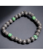 Bracelet Pierre de lave et Jade vert Pierres rondes 6mm