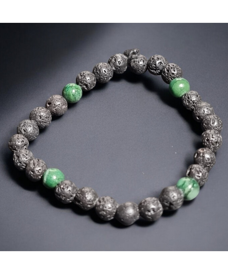 Bracelet Pierre de lave et Jade vert Pierres rondes 6mm