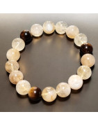 Bracelet Citrine et Œil de Tigre  Pierres rondes 10mm