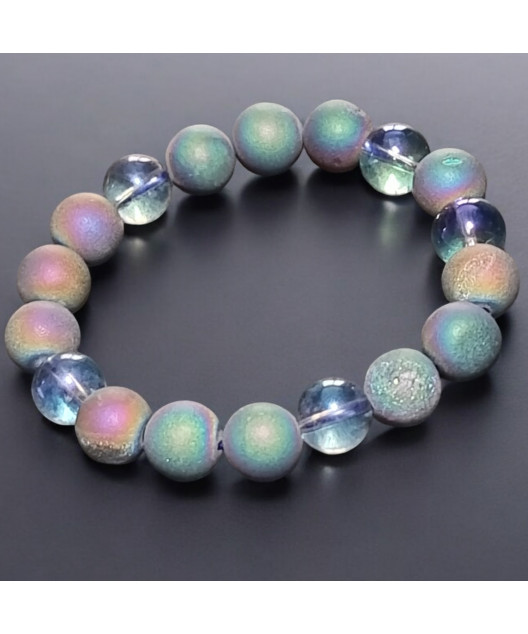 Bracelet Bismuth et Aqua aura Pierres rondes 10mm