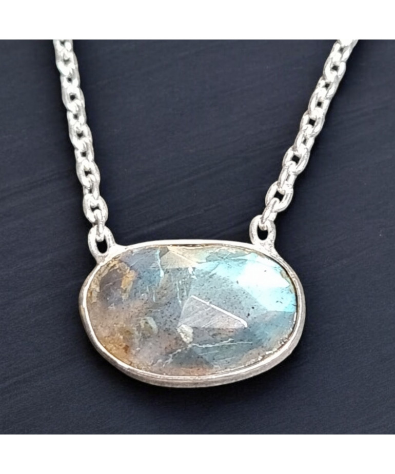 Pendentif Labradorite Facettée Argent 925 sur chaîne