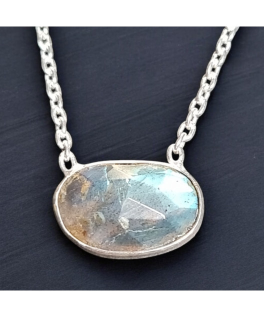 Pendentif Labradorite Facettée Argent 925 sur chaîne