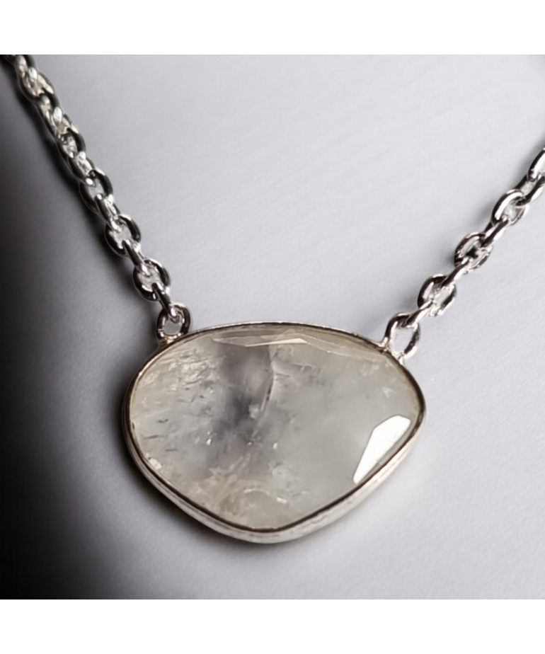 Pendentif Pierre de lune Facettée Argent 925 avec chaîne