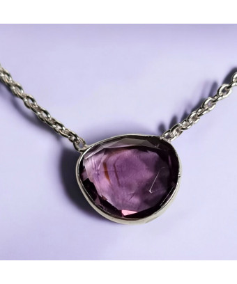 Pendentif Améthyste Facettée Argent 925 sur chaîne