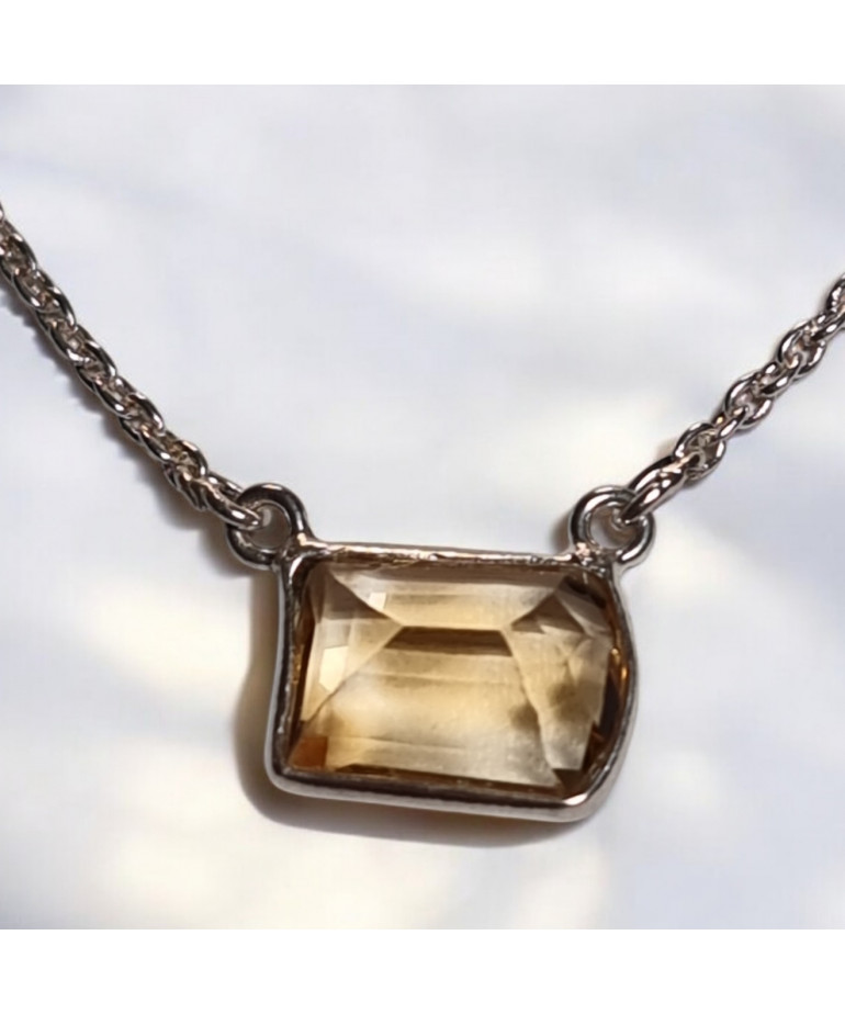 Pendentif Citrine Facettée Argent 925 sur chaîne