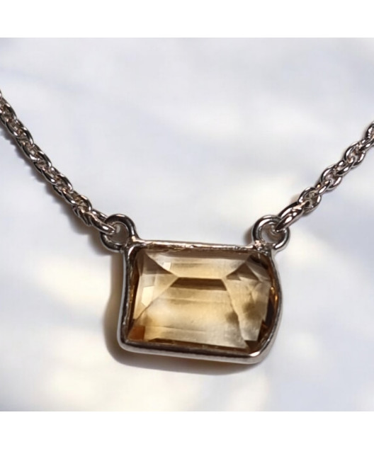 Pendentif Citrine Facettée Argent 925 sur chaîne