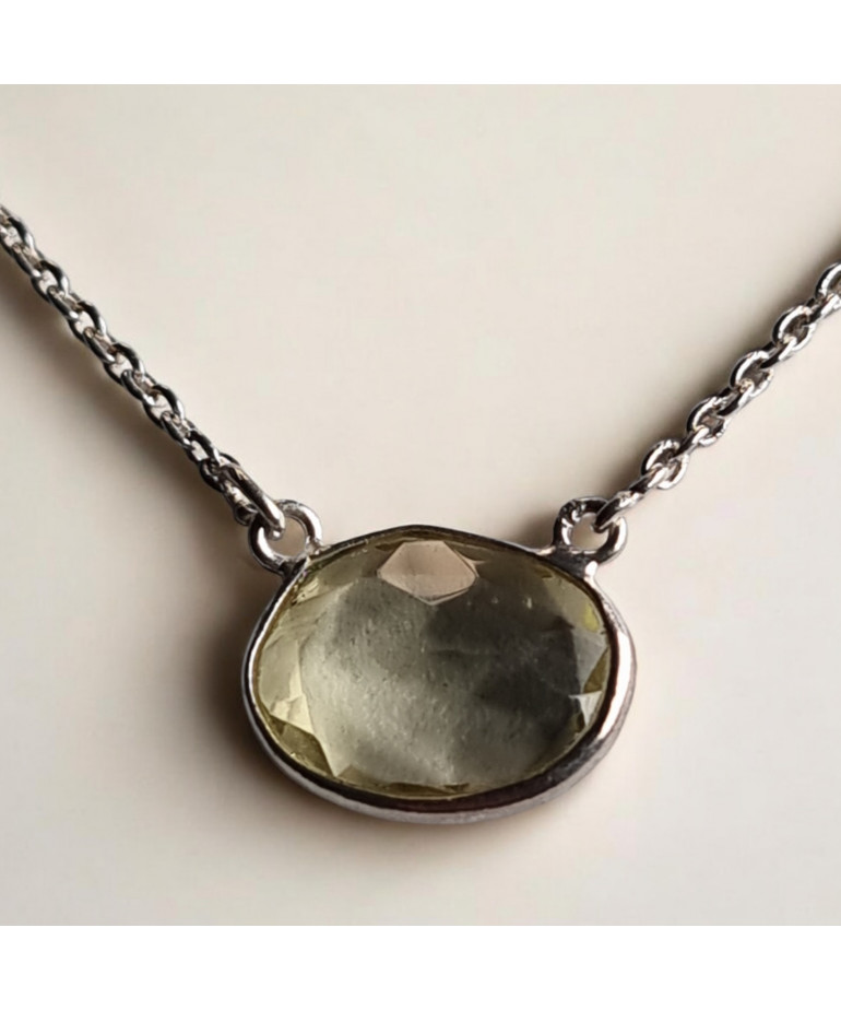 Pendentif Citrine citron Facettée Argent 925 sur chaîne