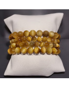 Bracelet Œil de tigre Doré Pierre rondes