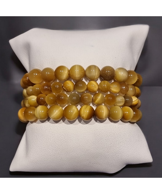 Bracelet Œil de Tigre Doré Pierre Rondes