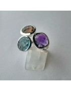 Bague topaze bleue - améthyste - citrine argent 925 Taille 57