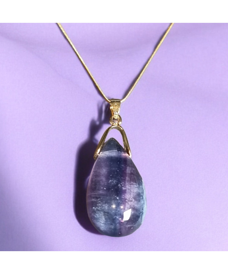 Pendentif Améthyste avec chaîne Plaquée or réglable