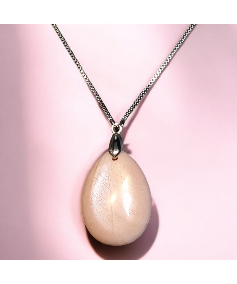 Pendentif Pierre de lune rose avec chaîne réglable