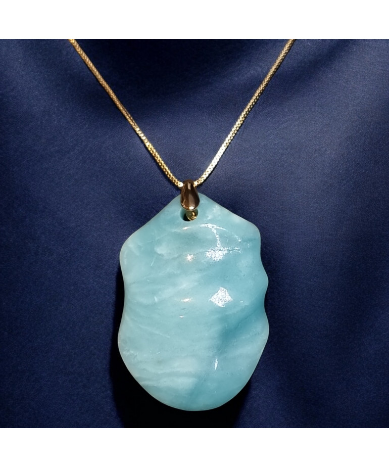 Pendentif Amazonite sur chaîne plaquée or réglable