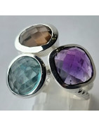 Bague topaze bleue - améthyste - citrine argent 925 Taille 57
